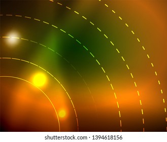 Neon circles abstract background, vector template