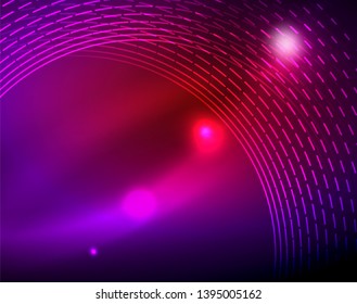 Neon circles abstract background, vector template