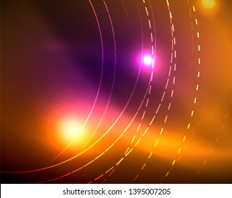 Neon circles abstract background, vector template