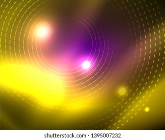 Neon circles abstract background, vector template