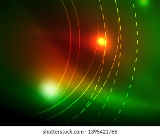 Neon circles abstract background, vector template
