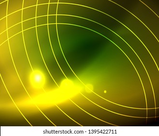 Neon circles abstract background, vector template