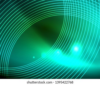 Neon circles abstract background, vector template