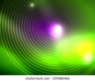 Fondo abstracto de círculos neones, plantilla vectorial