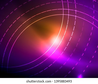 Neon circles abstract background, vector template