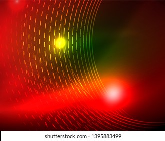 Neon circles abstract background, vector template