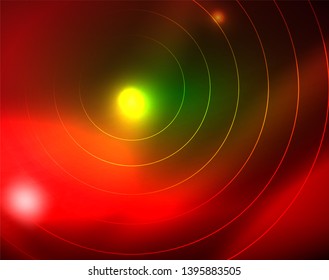 Neon circles abstract background, vector template