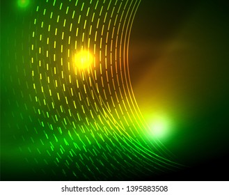 Neon circles abstract background, vector template