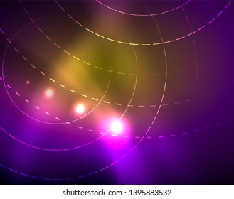 Neon circles abstract background, vector template