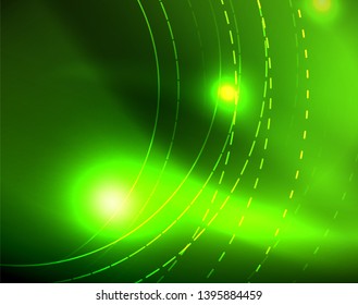 Neon circles abstract background, vector template