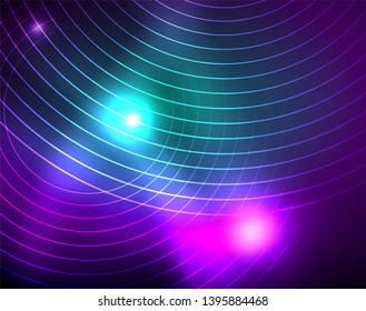 Neon circles abstract background, vector template