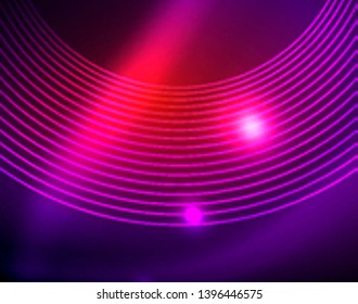 Neon circles abstract background, vector template