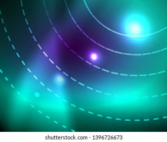 Neon circles abstract background, vector template