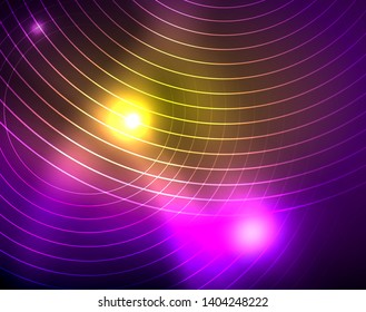 Fondo abstracto de círculos neones, plantilla vectorial