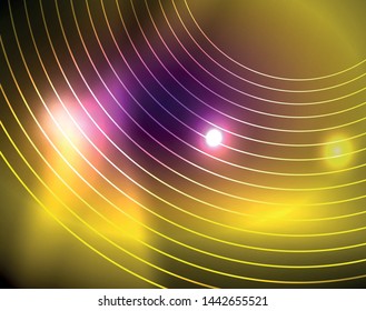 Fondo abstracto de círculos neones, plantilla vectorial