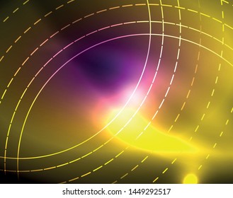 Neon circles abstract background, vector template