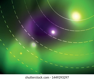 Neon circles abstract background, vector template