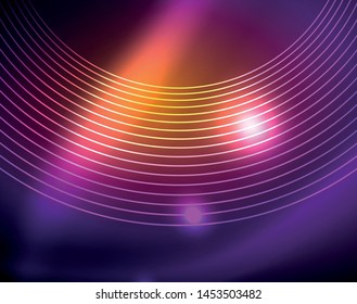Neon circles abstract background, vector template