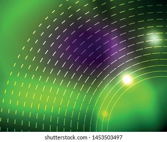 Neon circles abstract background, vector template