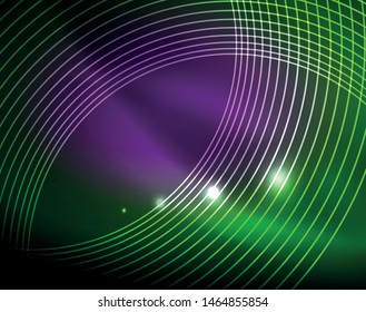 Neon circles abstract background, vector template