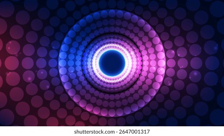 Neon circles abstract background. Vector illustration. Futuristic technology style.
