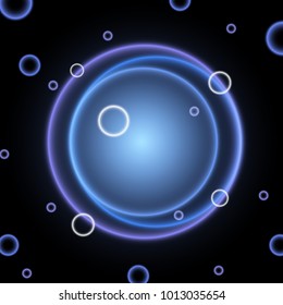 Neon circles background. Abstract bright neon background. Vibrant rings.