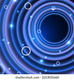 Neon circles background. Abstract bright neon background. Vibrant rings.