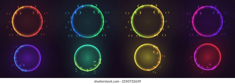 Neon circles of light. Magic circle effect.