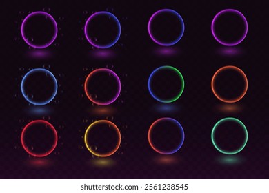 Neon circles of light. Magic circle effect.