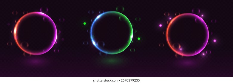Neon circles of light. Magic circle effect.