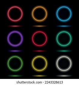 neon circles in set various colors glow