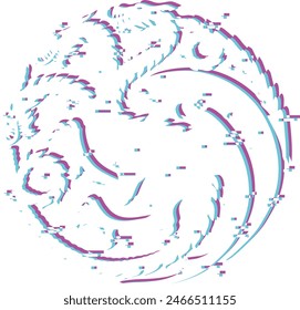 Neon circles tv pixel distortion effects, illuminated round destroyed form for game frame, retro 80s futuristic technology digital vector