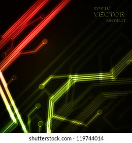 Neon circuit board, abstract vector background, technology illustration eps10