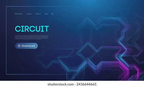 Neon Circuit Board Design on Dark Background for Technology Concept