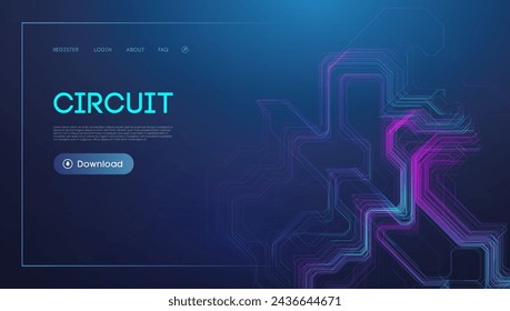 Neon Circuit Board Design on Dark Background for Technology Concept