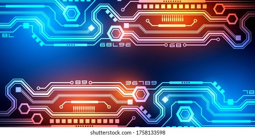 Neon Circuit Board . Technology neon background .Space technology .Technologies of the future .Vector illustration