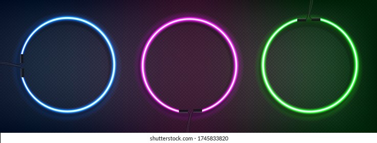 Neon circular frame. Set color. design element template. Vector illustration