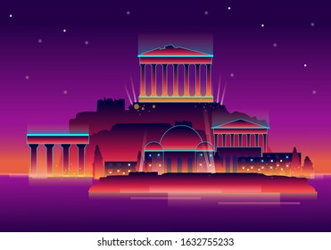 Neon city Athens in vector graphics, Greece modern style. EPS 10