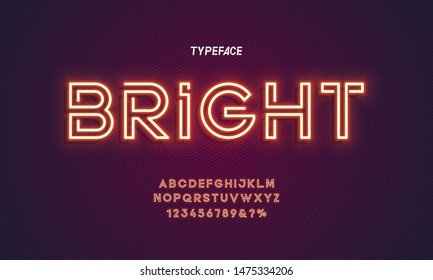 Neon city color red font. English alphabet and numbers sign. Vector illustration