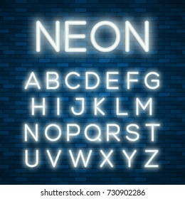 Neon City Color White Font. English Alphabet. Vector Illustration Eps 10