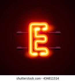 Neon city font letter e signboard. Vector illustration