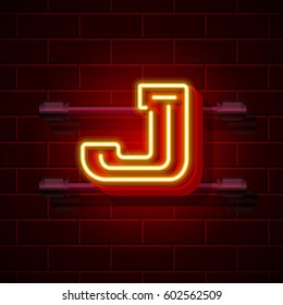 Neon city font letter J signboard. Vector illustration