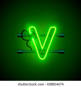Neon city font letter v signboard. Vector illustration