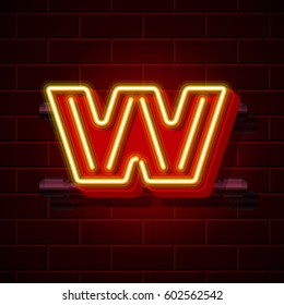 Neon city font letter W signboard. Vector illustration