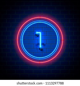 Neon City Font Sign Number 1, Signboard One. Vector Illustration