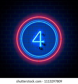 Neon city font sign number 4, signboard four. Vector illustration