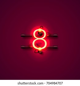 Neon city font sign number 8, signboard eight . Vector illustration