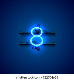 Neon city font sign number 8, signboard eight. Vector illustration