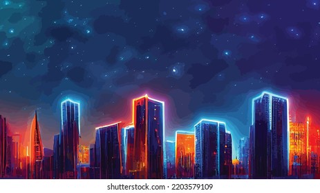 neon city skyscrapers colder color scheme