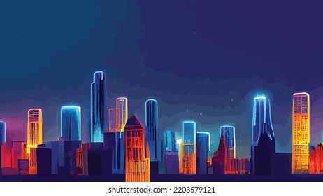 neon city skyscrapers colder color scheme